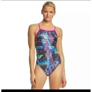 TYR The Finals Women Laser Beam 1-pc Swimsuit Wingback Foil Multi- Size 28 New